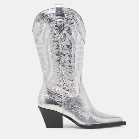 Dolce Vita Shoes - Dolce Vita Ryland Metallic Silver Western Cowgirl Heeled Boots A